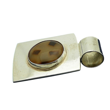 Brown Quartz Pendant .925 Sterling Silver 20.3g Rectangular Design 49.08mm X 30.86mm