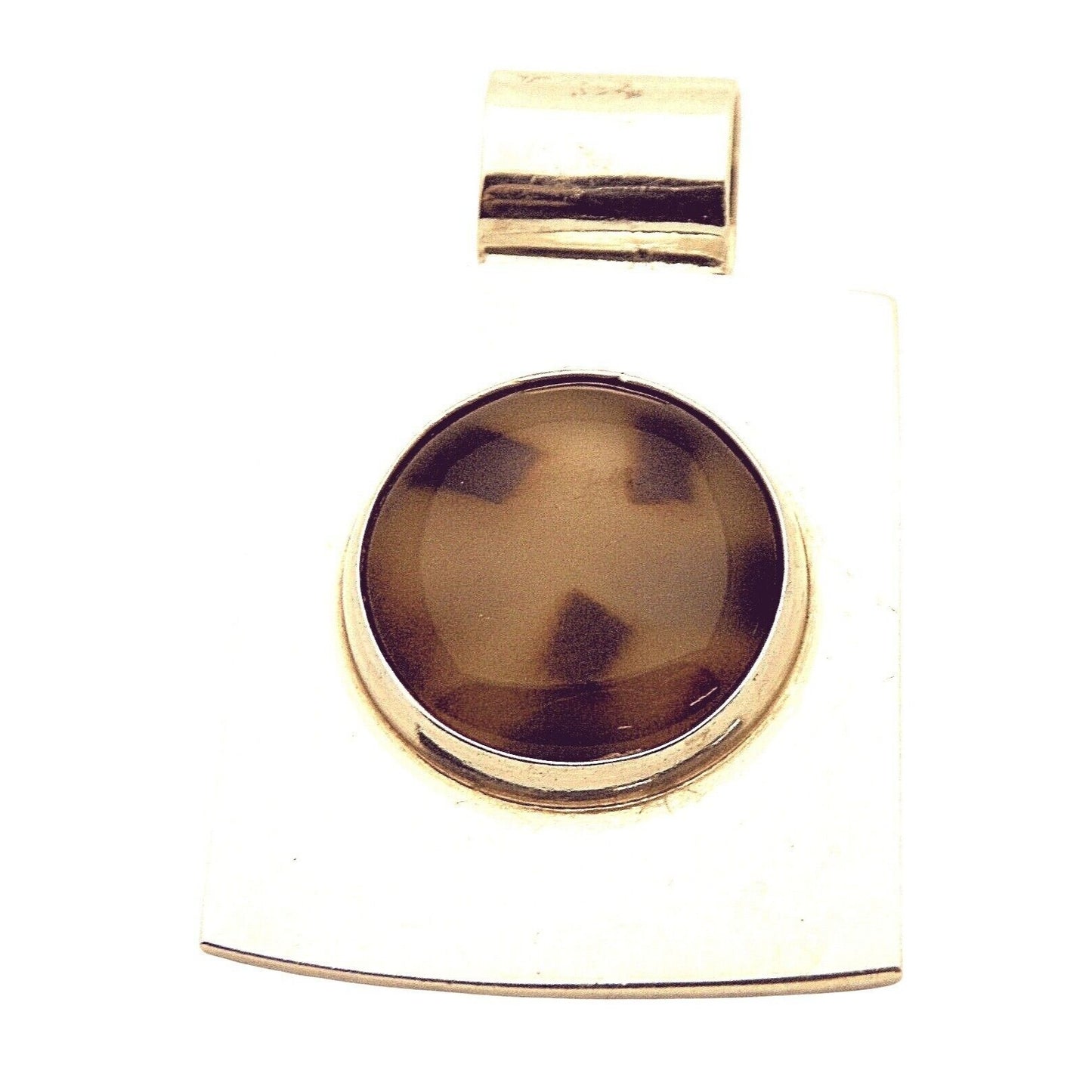 Brown Quartz Pendant .925 Sterling Silver 20.3g Rectangular Design 49.08mm X 30.86mm