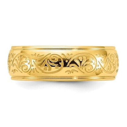 Chisel Stainless Steel Yellow IP-plated Etched Design Ring Band 7.5mm Size 10