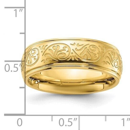 Chisel Stainless Steel Yellow IP-plated Etched Design Ring Band 7.5mm Size 10