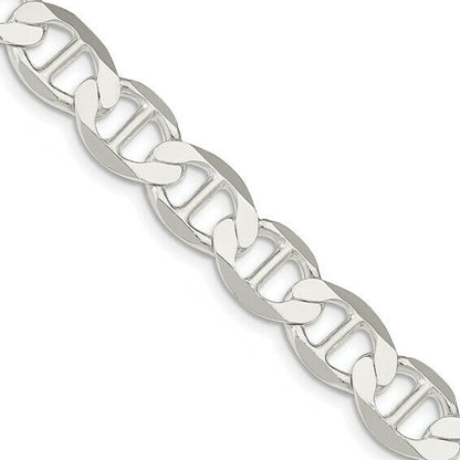 Sterling Silver 9.95mm Flat Anchor Chain Necklace 24 Inch Length