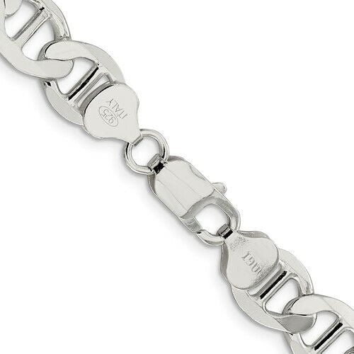 Sterling Silver 9.95mm Flat Anchor Chain Necklace 24 Inch Length