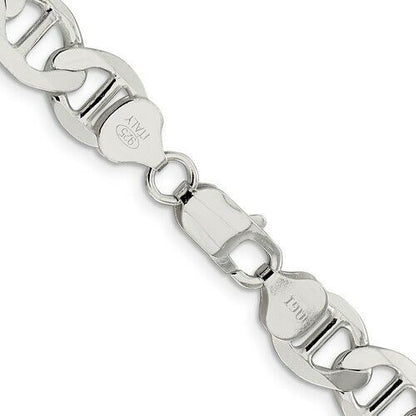 Sterling Silver 9.95mm Flat Anchor Chain Necklace 24 Inch Length
