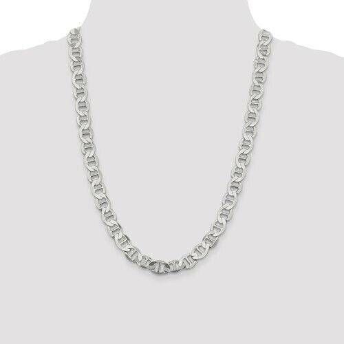 Sterling Silver 9.95mm Flat Anchor Chain Necklace 24 Inch Length