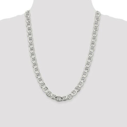 Sterling Silver 9.95mm Flat Anchor Chain Necklace 24 Inch Length