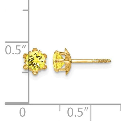 14k Madi K 4mm Round CZ November Birthstone Screwback Post Earrings