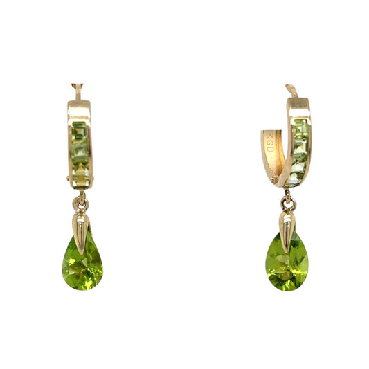 14k Yellow Gold Peridot Dangle Earrings 2.5g