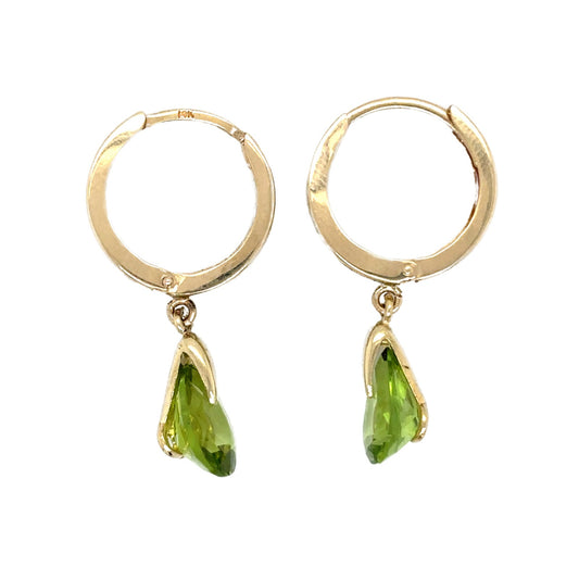 14k Yellow Gold Peridot Dangle Earrings 2.5g