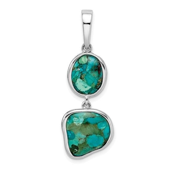 Rhodium-Plated Sterling Silver Reconstituted Turquoise Pendant 38mm Long