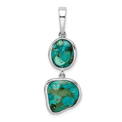 Rhodium-Plated Sterling Silver Reconstituted Turquoise Pendant 38mm Long