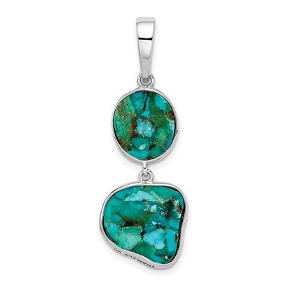 Rhodium-Plated Sterling Silver Reconstituted Turquoise Pendant 38mm Long