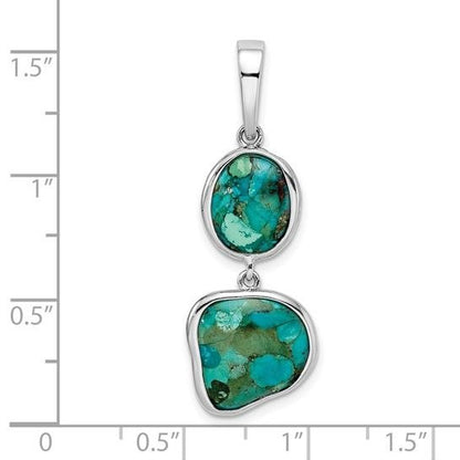Rhodium-Plated Sterling Silver Reconstituted Turquoise Pendant 38mm Long