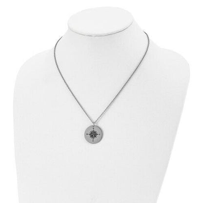 Stainless Steel Polished Enamel THOSE WHO WANDER Compass 22 in Long Necklace