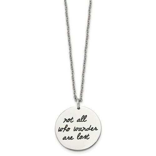 Stainless Steel Polished Enamel THOSE WHO WANDER Compass 22 in Long Necklace