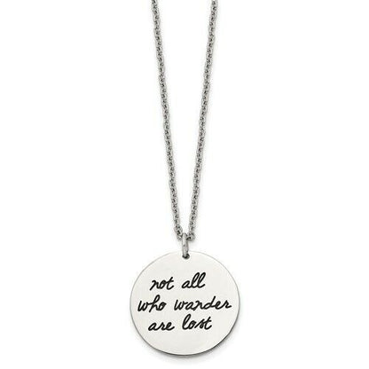 Stainless Steel Polished Enamel THOSE WHO WANDER Compass 22 in Long Necklace