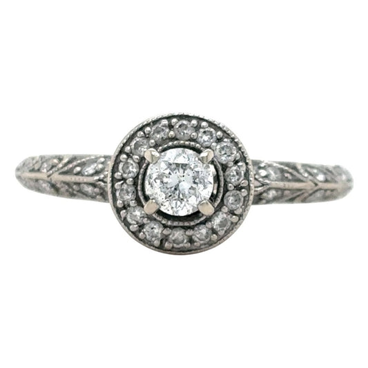 1/3ctw Diamond Halo Vintage Style 14k White Gold Engagement Ring 2g Size 6.25