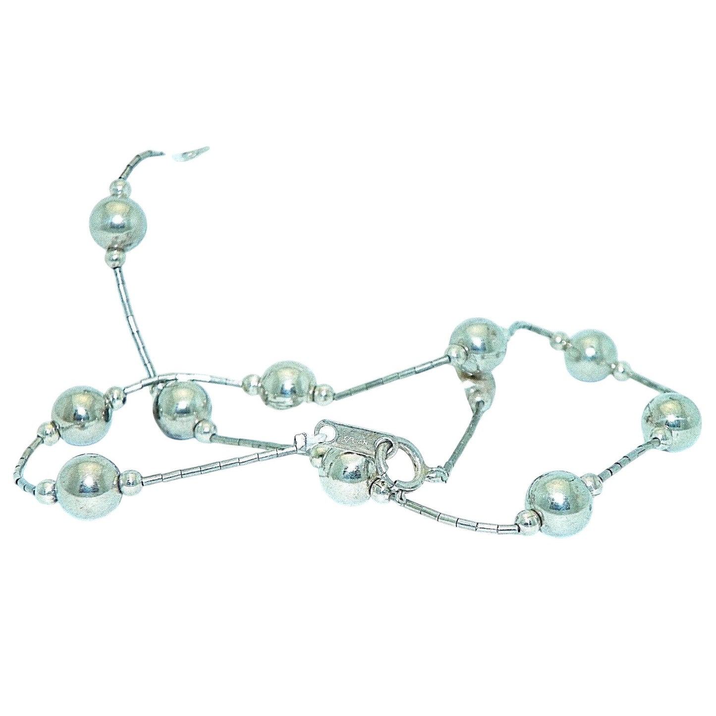 Sterling Silver Beaded Necklace 16 Inches Round Beads 925 Vintage Jewelry