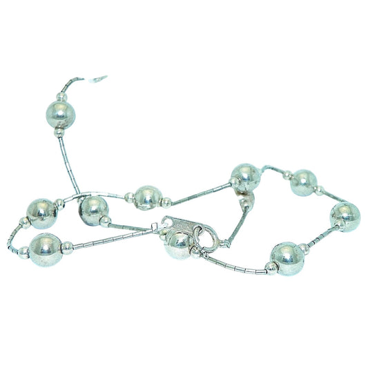 Sterling Silver Beaded Necklace 16 Inches Round Beads 925 Vintage Jewelry