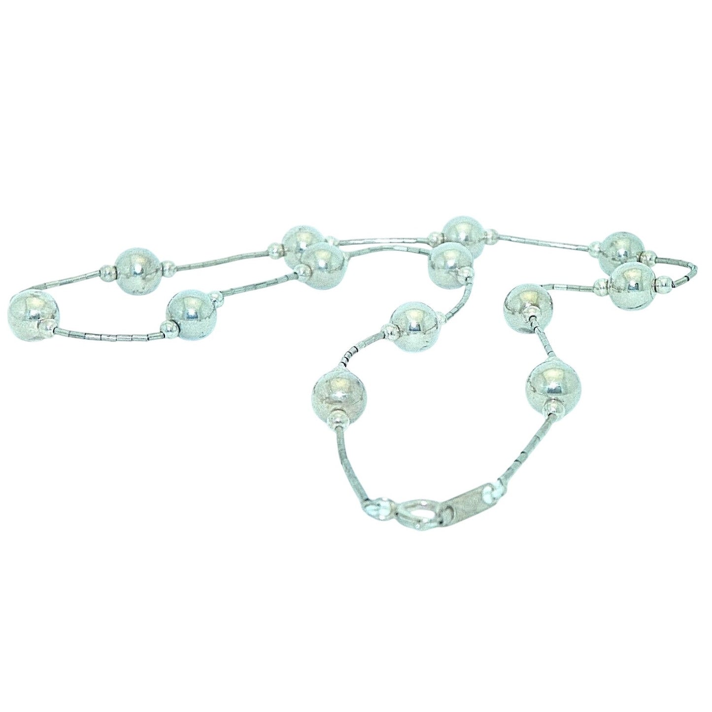 Sterling Silver Beaded Necklace 16 Inches Round Beads 925 Vintage Jewelry