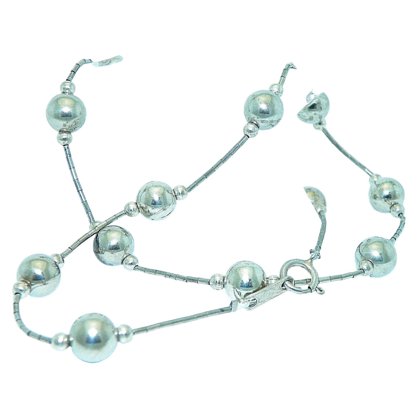 Sterling Silver Beaded Necklace 16 Inches Round Beads 925 Vintage Jewelry