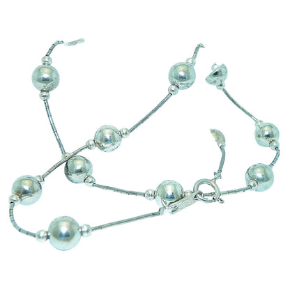 Sterling Silver Beaded Necklace 16 Inches Round Beads 925 Vintage Jewelry