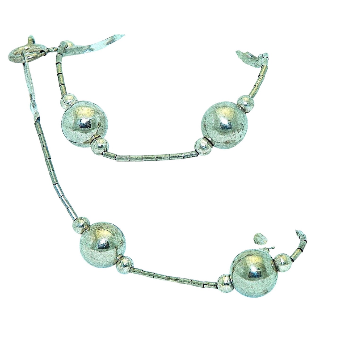 Sterling Silver Beaded Necklace 16 Inches Round Beads 925 Vintage Jewelry