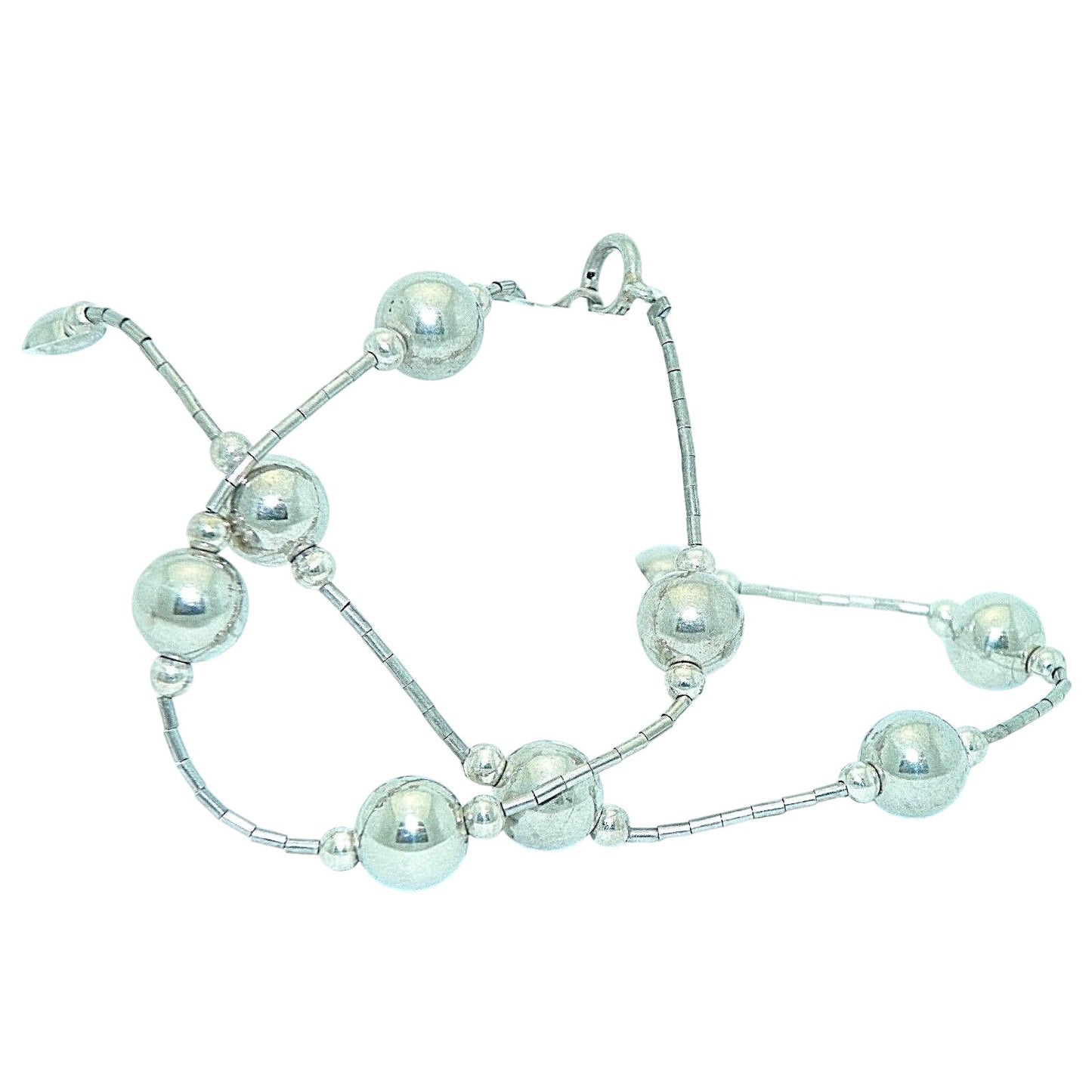 Sterling Silver Beaded Necklace 16 Inches Round Beads 925 Vintage Jewelry