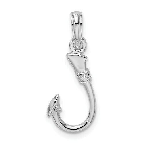 Sterling Silver Polished 3D Fish Hook Pendant Charm