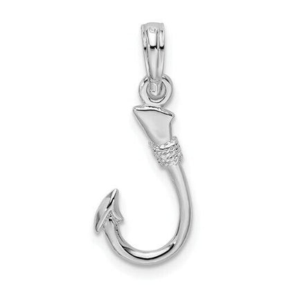 Sterling Silver Polished 3D Fish Hook Pendant Charm