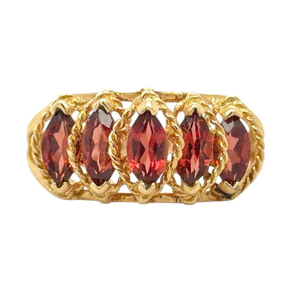 Five-Stone Marquise Garnet 14k Yellow Gold Ring 3.0g Size 6.5