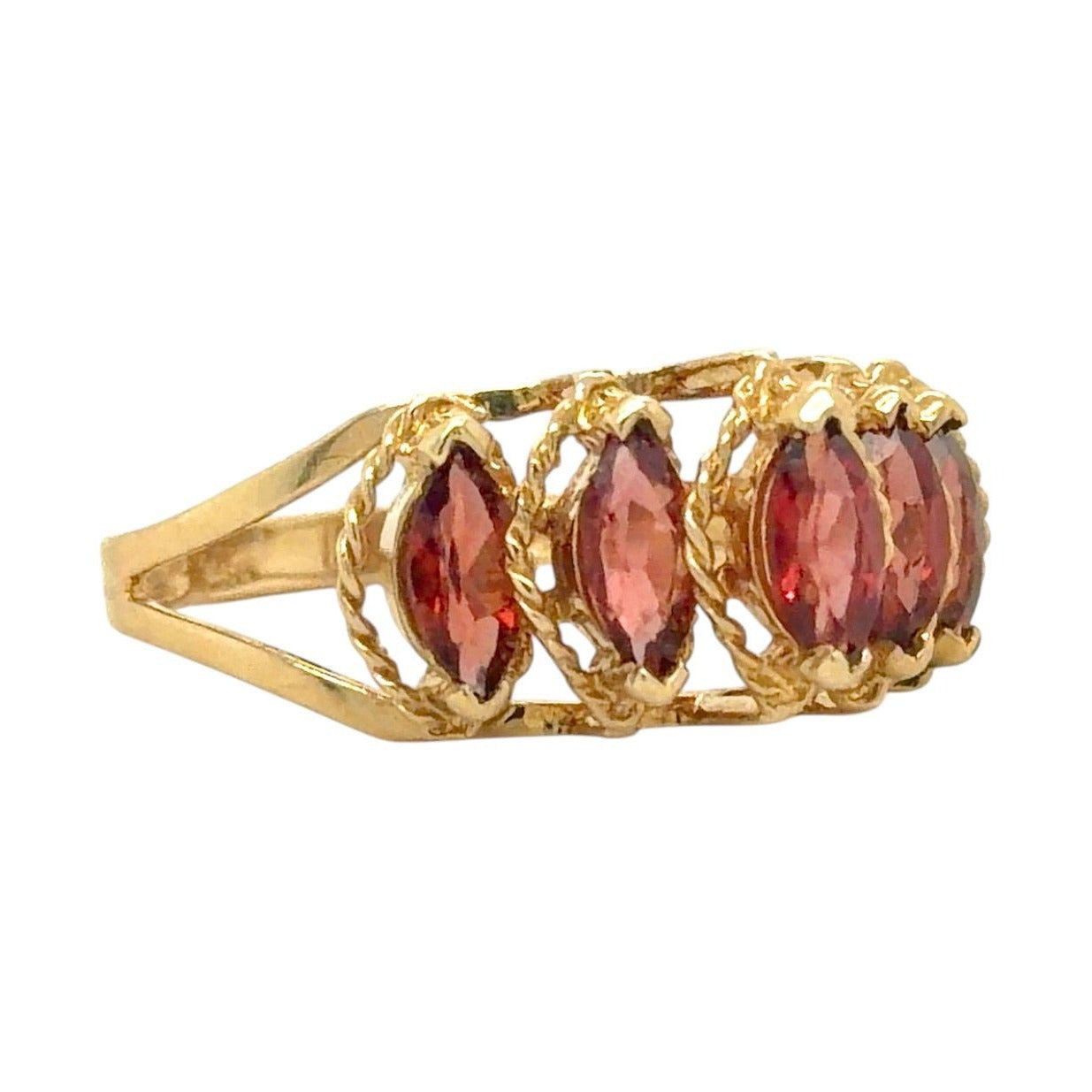 Five-Stone Marquise Garnet 14k Yellow Gold Ring 3.0g Size 6.5