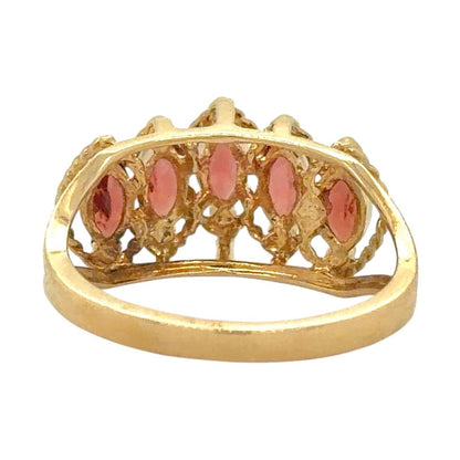 Five-Stone Marquise Garnet 14k Yellow Gold Ring 3.0g Size 6.5