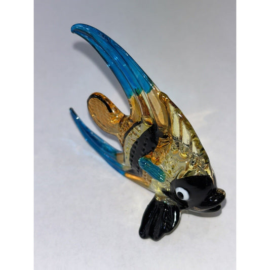 3" Long Yellow Black Blue Butterflyfish Blown Glass Marine Life Butterfly Fish