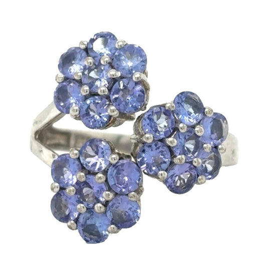 .925 Sterling Silver Size 8 Adjustable Tanzanite Crystal Ring 4.1g