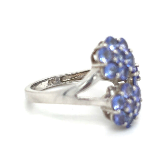 .925 Sterling Silver Size 8 Adjustable Tanzanite Crystal Ring 4.1g