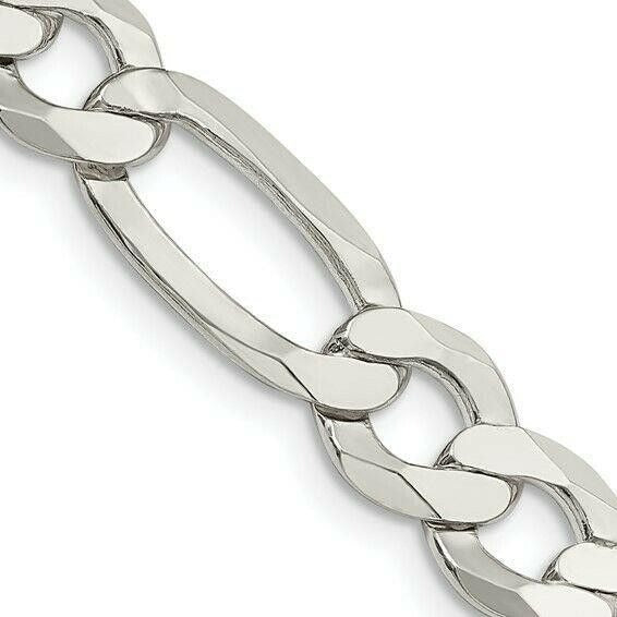 Sterling Silver 9.5mm Lightweight Flat Figaro 22 inch Chain