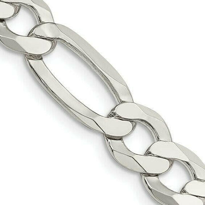 Sterling Silver 9.5mm Lightweight Flat Figaro 22 inch Chain