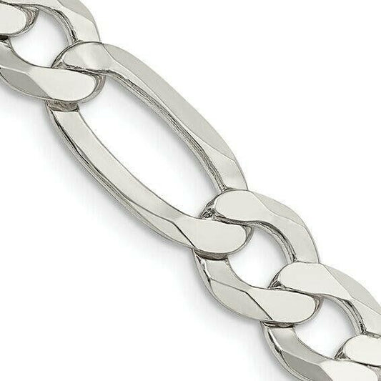 Sterling Silver 9.5mm Lightweight Flat Figaro 22 inch Chain