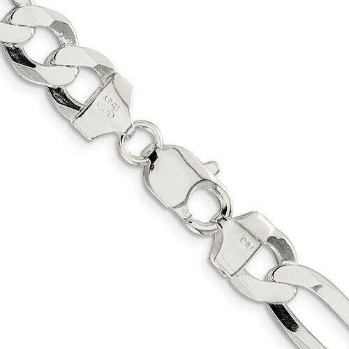 Sterling Silver 9.5mm Lightweight Flat Figaro 22 inch Chain