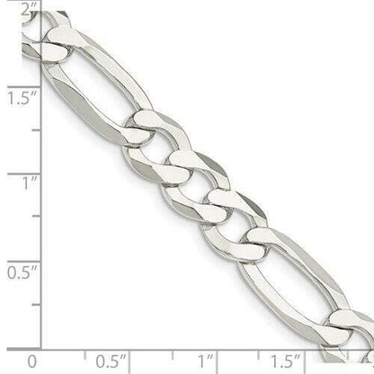 Sterling Silver 9.5mm Lightweight Flat Figaro 22 inch Chain