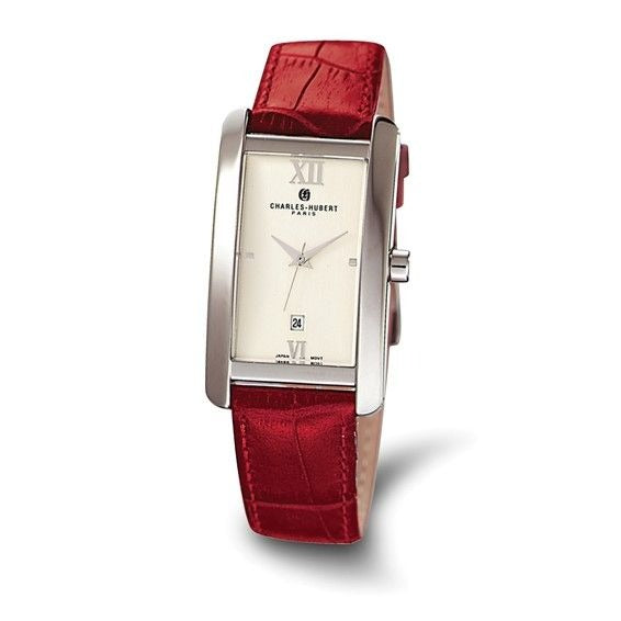 Charles-Hubert Paris Mens Red Leather Band Retro Rectangular Watch