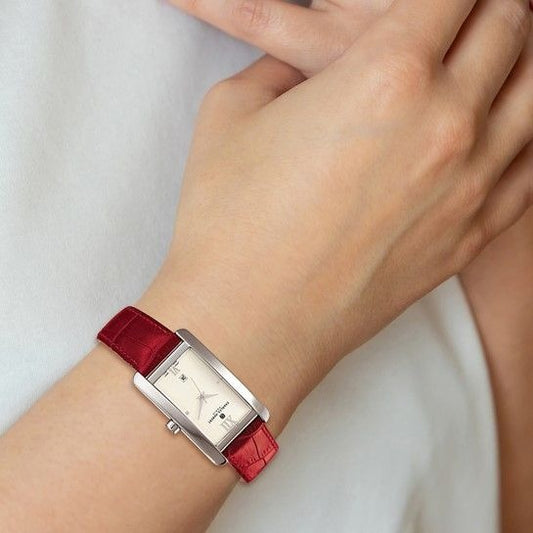 Charles-Hubert Paris Mens Red Leather Band Retro Rectangular Watch