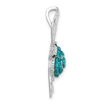 Sterling Silver Rhodium-Plated Turtle Pendant With Blue Crystals