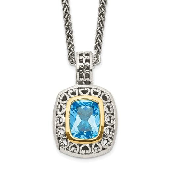 Shey Couture Sterling Silver & 14K Accent 18 Inch Antiqued Swiss Blue Topaz Necklace