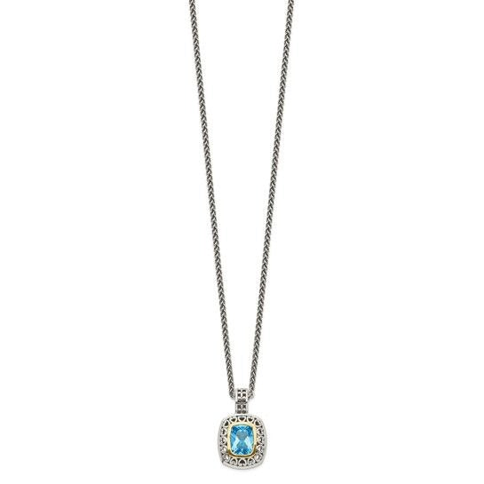 Shey Couture Sterling Silver & 14K Accent 18 Inch Antiqued Swiss Blue Topaz Necklace