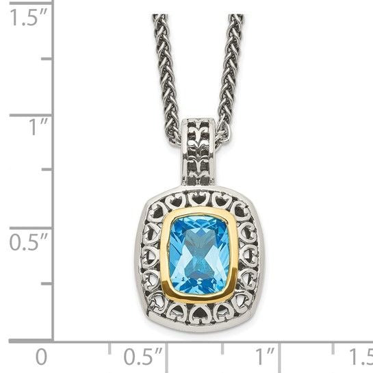 Shey Couture Sterling Silver & 14K Accent 18 Inch Antiqued Swiss Blue Topaz Necklace