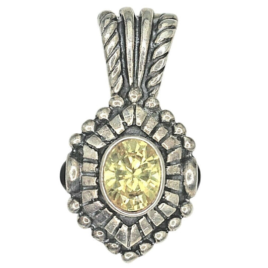 Yellow Cubic Zirconia Antiqued Pendant Charm Enhancer With Clasp Solid .925 Sterling Silver 11.3g Elegant Jewelry Piece