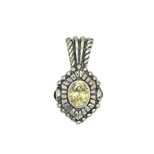Yellow Cubic Zirconia Antiqued Pendant Charm Enhancer With Clasp Solid .925 Sterling Silver 11.3g Elegant Jewelry Piece