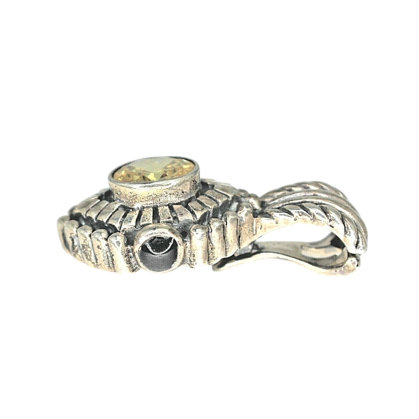 Yellow Cubic Zirconia Antiqued Pendant Charm Enhancer With Clasp Solid .925 Sterling Silver 11.3g Elegant Jewelry Piece