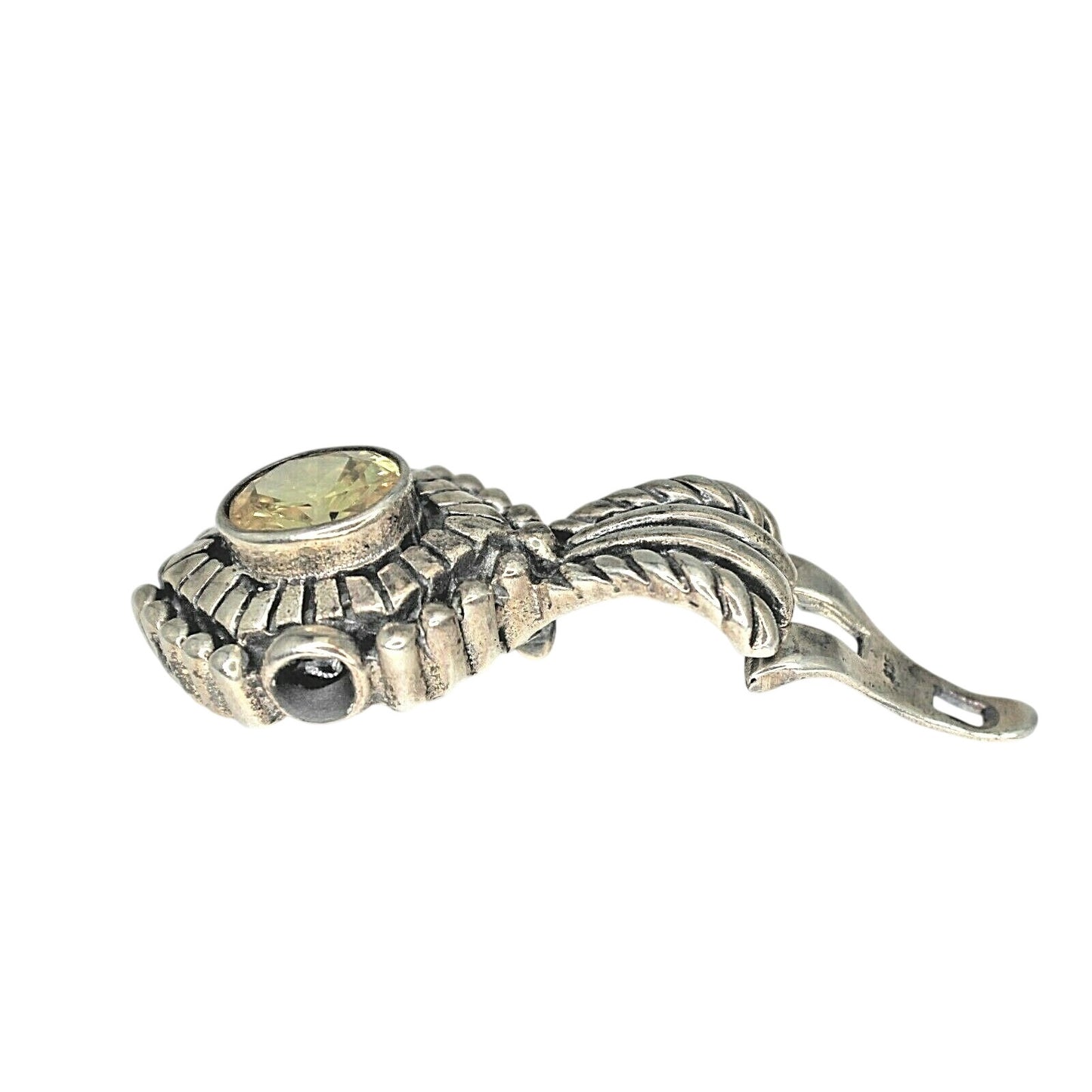Yellow Cubic Zirconia Antiqued Pendant Charm Enhancer With Clasp Solid .925 Sterling Silver 11.3g Elegant Jewelry Piece